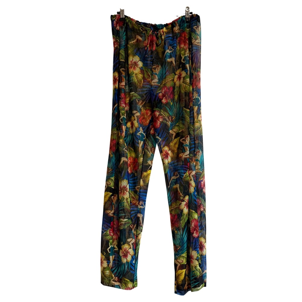 Kathy Ireland Tropical Pin Up Girl Mesh Swim Cover Up Pants Size L - Picture 2 of 9